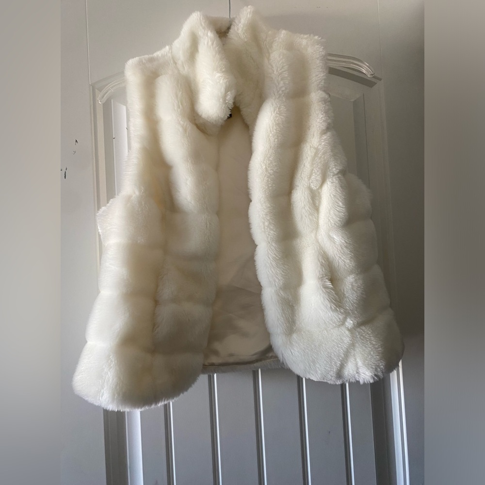 White faux fur vest from White House Black Market